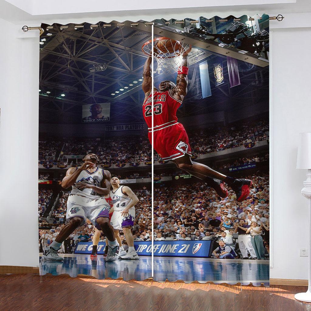 Ready Curtains Cheap 3D Sports Basketball Blakout Curtain, Kids Window Treatment Sets, Bedroom Curtains For Living Room