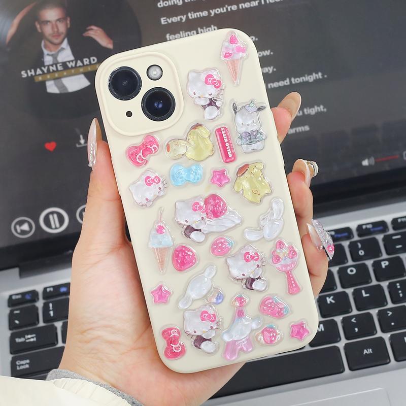 Anime Sanrio Hello Kitty Kuromi Stickers Cinnamoroll My Melody Cartoon Mobile Creative Decoration Sticker Girl Birthday Gift 3D Kid Friendly