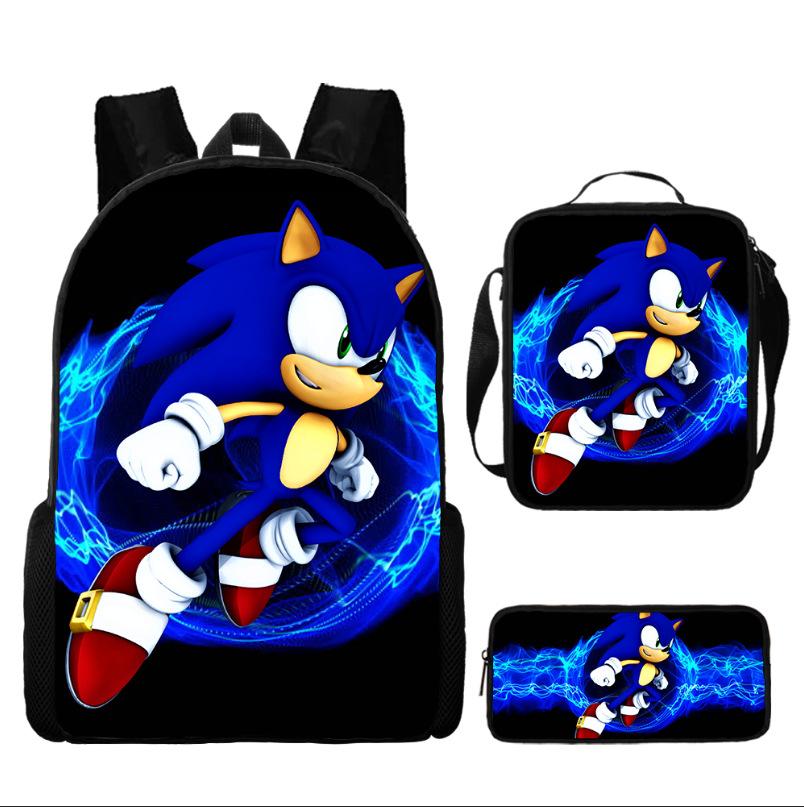 Backpack Sonic Elementary School Bag Lunch Bag Pencil Case Three-Piece Set