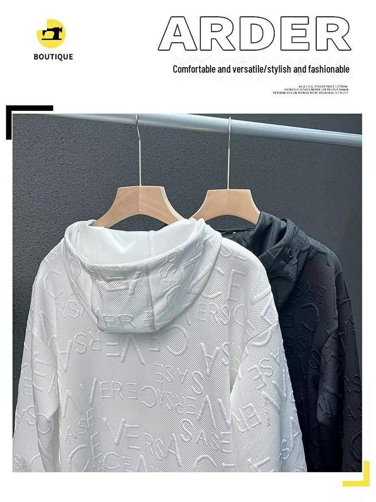 Trendy Casual Jacquard Sweatshirt with Letter Embroidery - Loose Fit, Round Neck, Long Sleeves