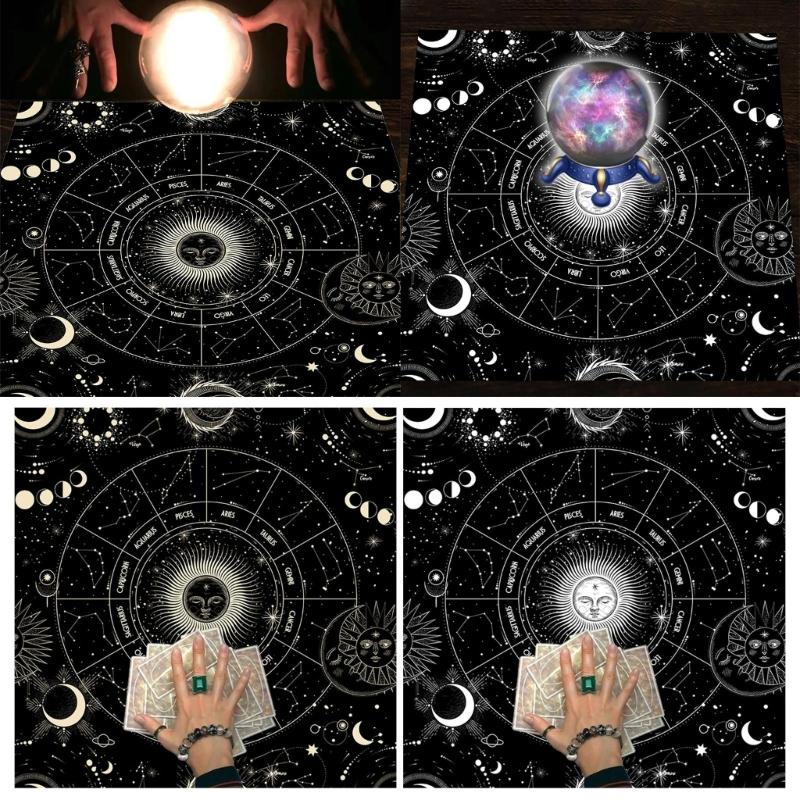 Tarot Card Tablecloth Altars Cloth Astrology Divinations Non-Slip Mat 12 Constellations Tablecloth Tapestry Home Decors