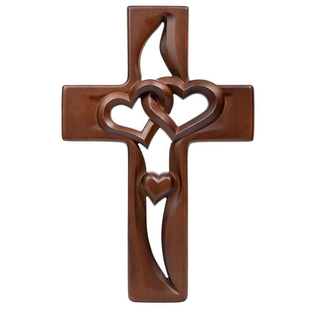 Marriage Cross For Wall Love Wall Decor, Handmade Wooden Intertwined Heart Wall Cross For Wedding Valentine Christmas Gift