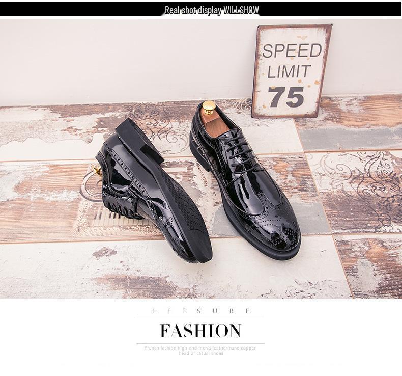 Korean Style Shiny Gold Brogue Derby Shoes - Plus Size, Fashionable Nightclub Leather Lace-Ups