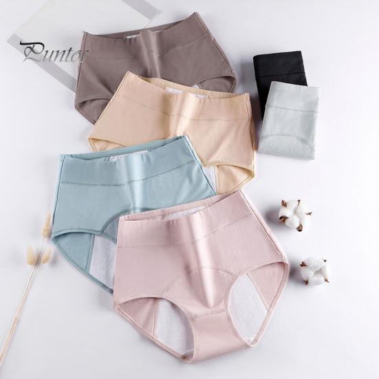 Women Panties Solid Color Plus Size Butt-lifted High Waist Seamless Elastic Period Prevent Leakage Briefs Menstrual Underpants Female Underwear