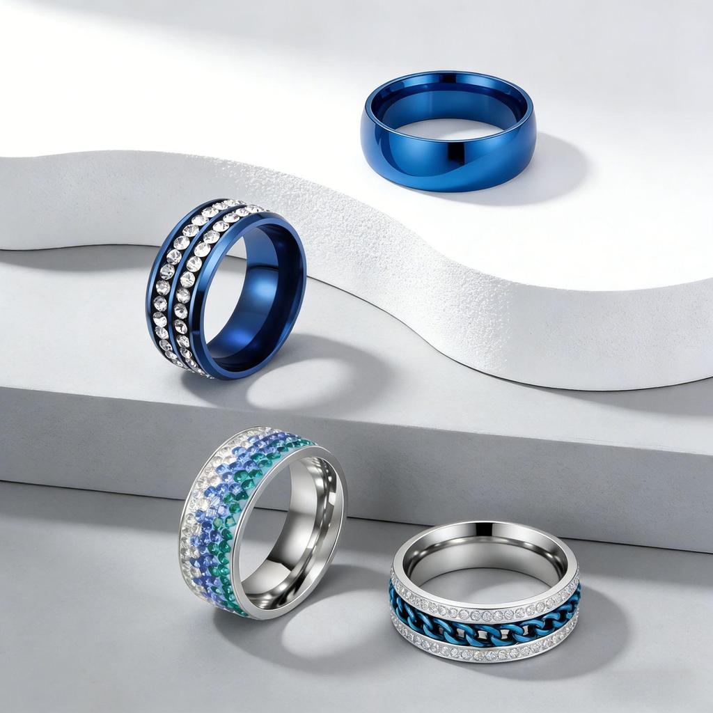 Anello di Coppia in Acciaio Titanio e Diamante Stile Europeo e Americano - Gioielli alla Moda in Acciaio Inossidabile