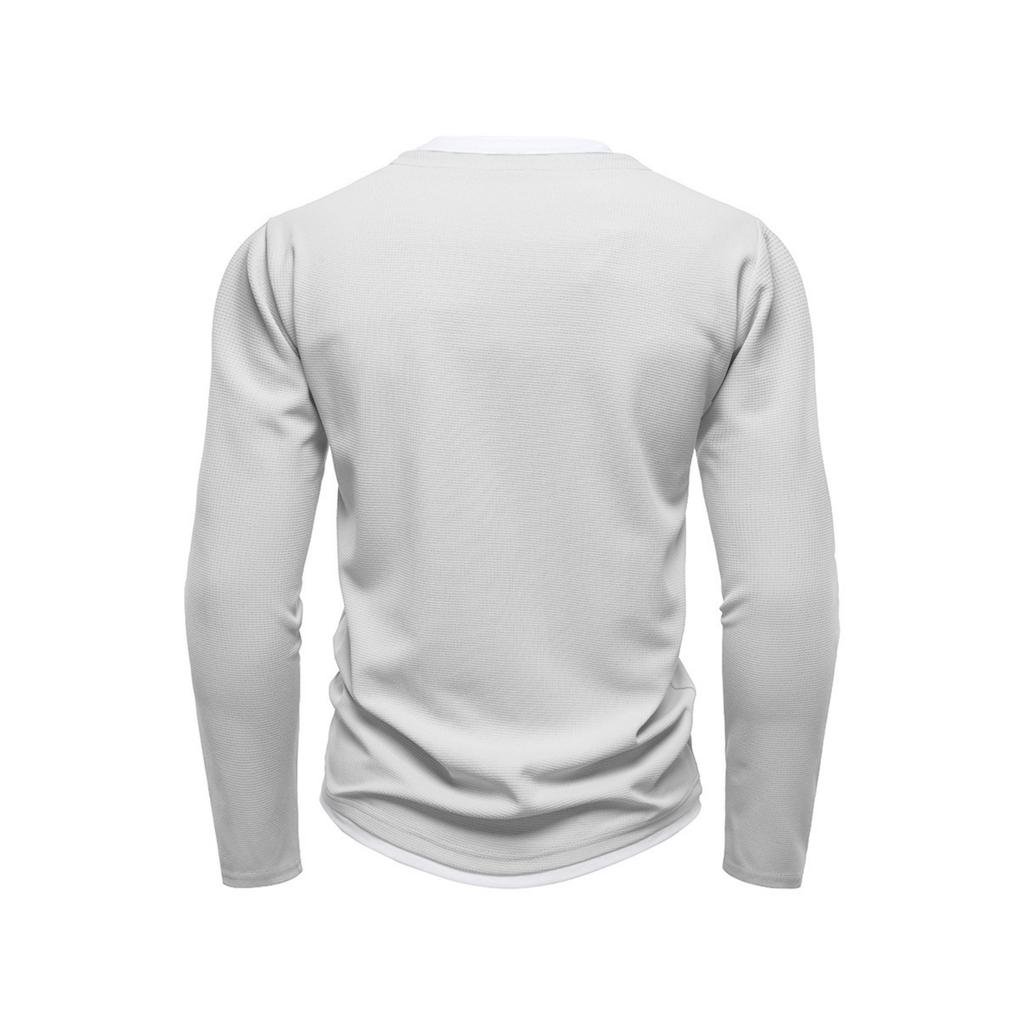 Men's Knit Fake Two-piece Double Collar Long Sleeve T-shirts, Casual Versatile Tops