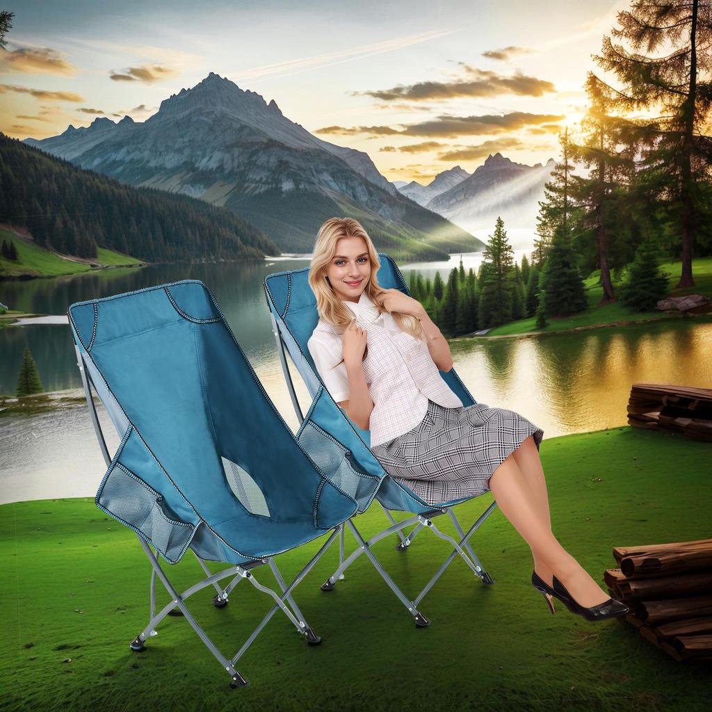 Přenosné křeslo Moon s opěrkou hlavy pro kempování, rybaření, grilování a venkovní volnočasové aktivity