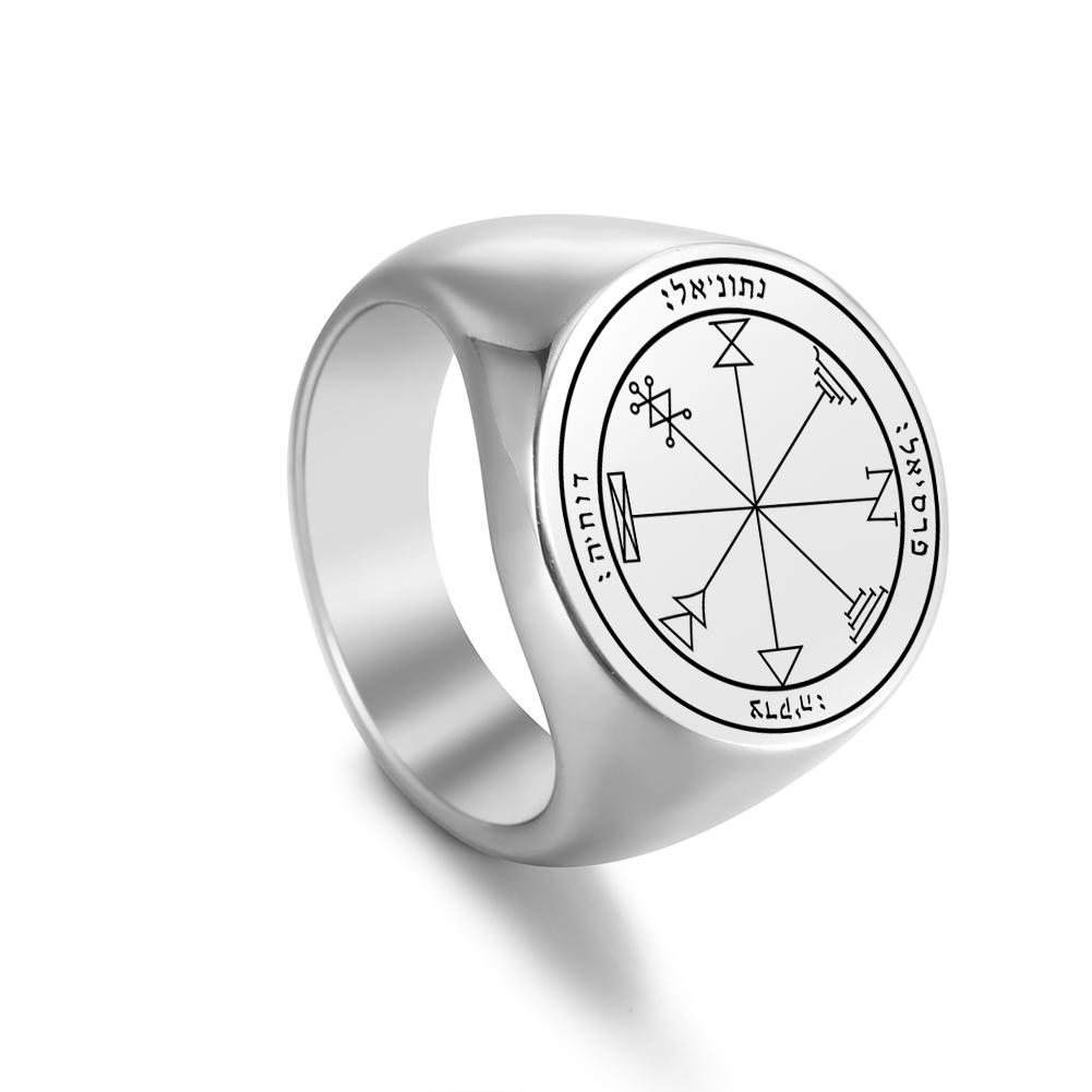 Sigillo dei Pentacoli di Giove Anelli Vichinghi Gotici per Uomo Donna Vintage Chiave di Salomone Punk Wicca Acciaio Inossidabile Sigillo Anello Gioielli