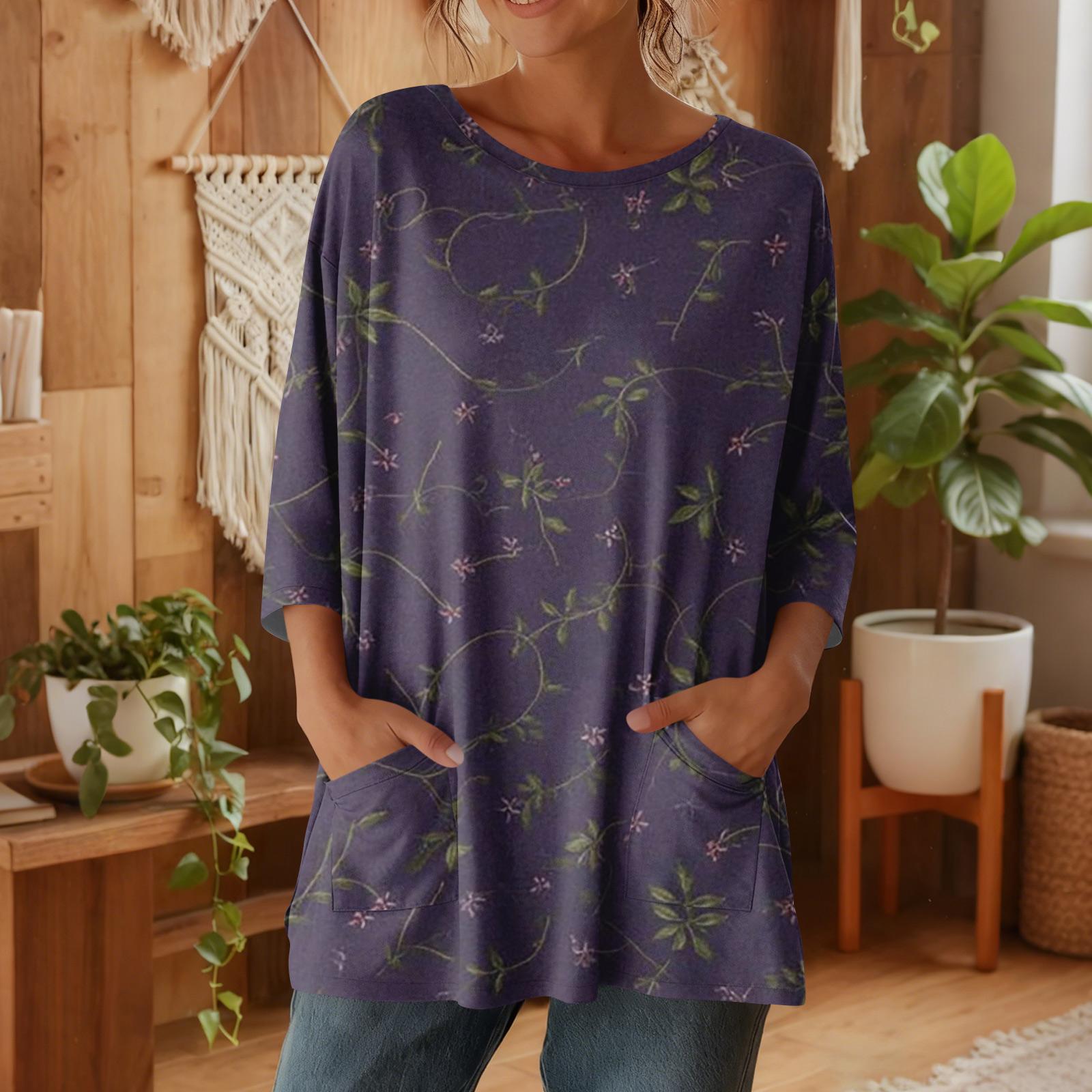 

Women s 3/4 Sleeve Shirts Graphic Tees Shirts Casual Basic Tops Pullovers L фіолетовий