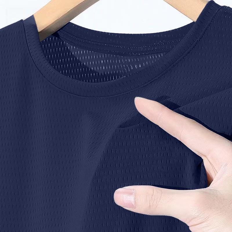 Men's Quick-Dry Ice Silk Mesh T-Shirt: Solid Color, Breathable, Loose Fit, Plus Size, Short Sleeve