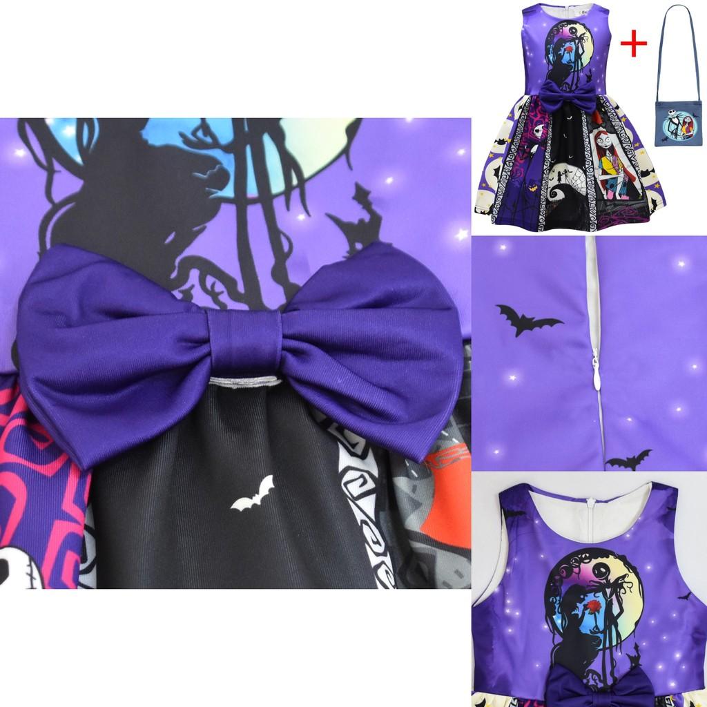 The Nightmare Before Christmas Halloween Girl Dress With Bow And Bag For Kids Ages 3 To 8