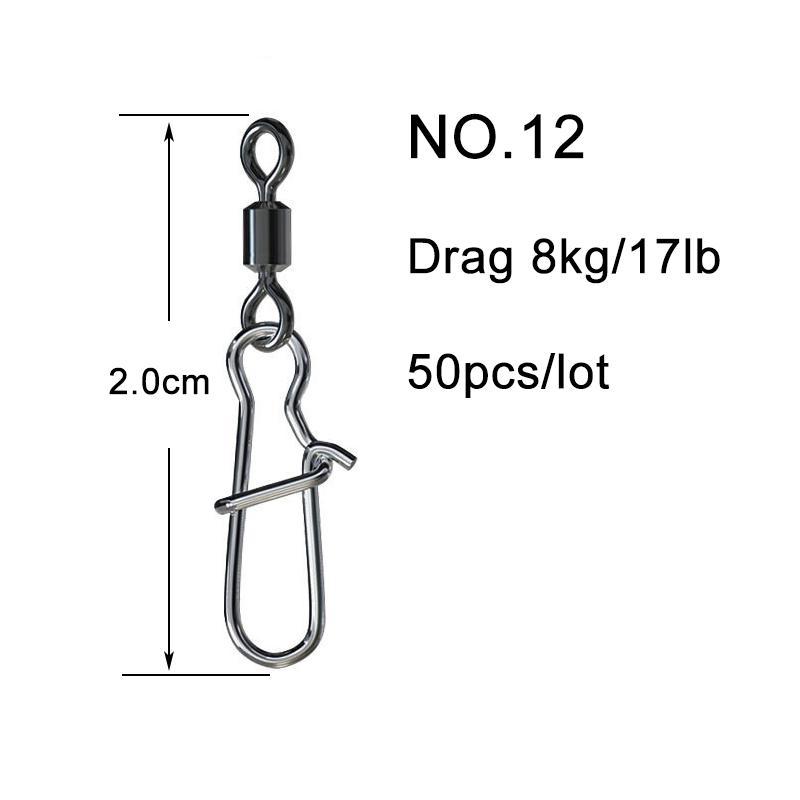 

50PCS Fishing Bearing Rolling Swivel Solid Ring Squid Jig Lure Swivels Fishing Connector Snap Accessories Stainless Steel
