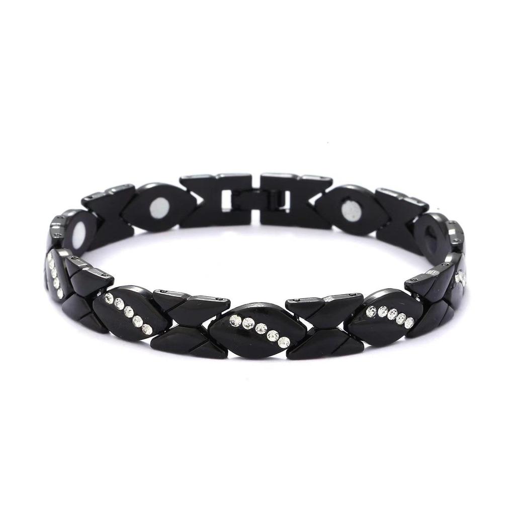 European and American Cross-Border Leaf Inlaid Diamond Magnetic Bracelet, Antique Red Copper, Brushed, Adjustable.