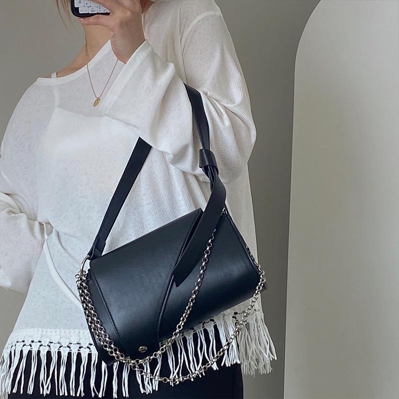 IELGY Niche Design Black Trendy Chain Bag Wild Fashion Foreign Style Single Shoulder Bag Messenger Bag