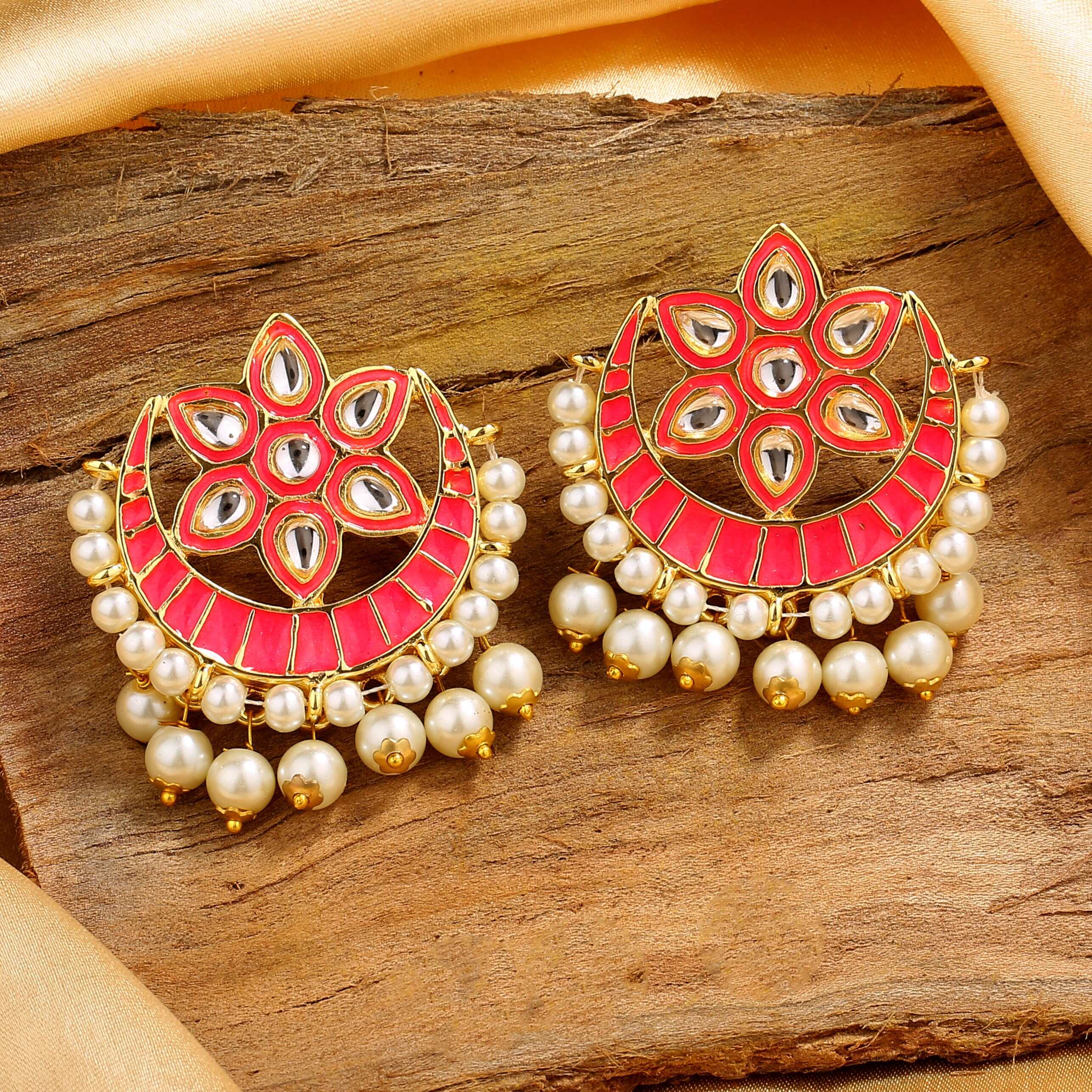

Дизайнерские серьги Estele Gold Tone Flower с жемчугом и розовой эмалью для женщин