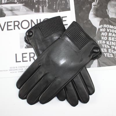 Men's Sheepskin Touch Screen Gloves Fashion Button Style Windproof Warm Velvet Driving Gloves Winter