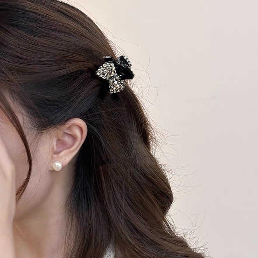 Exquisite Rhinestone Bow Mini Hair Claw Clip for Women - 2024 Bangs Accessory