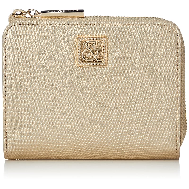 

[Pinky and Diane] L-shaped zipper bifold wallet [Effect Lizard] Domestic cowhide lizard embossed With logo brooch Shiny luster Hard to get hurt card