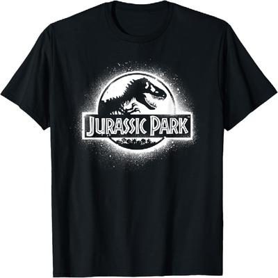 Jurassic Park T-Shirt mit weißer Sprühfarbe und Filmlogo