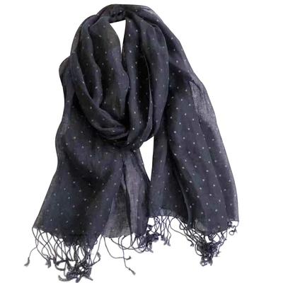 [Dolly Para] Women's Hemp Scarf Summer Linen Sunmastole Scarf Natural Polka Dot Pattern (Navy)