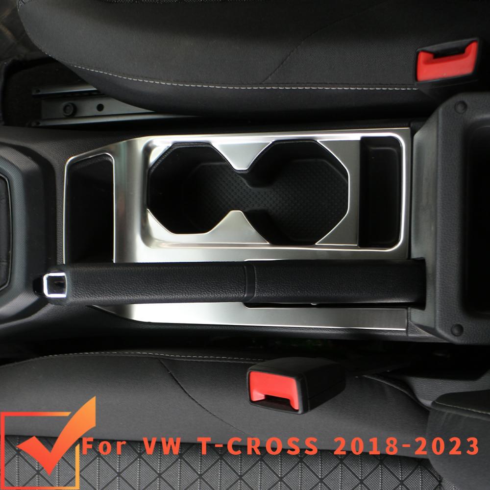 For Volkswagen VW T-Cross 2018-2026 2026 2026 LHD Center Water Cup Holder Panel Decorative Frame Cover Trim Sticker Steel Acc.