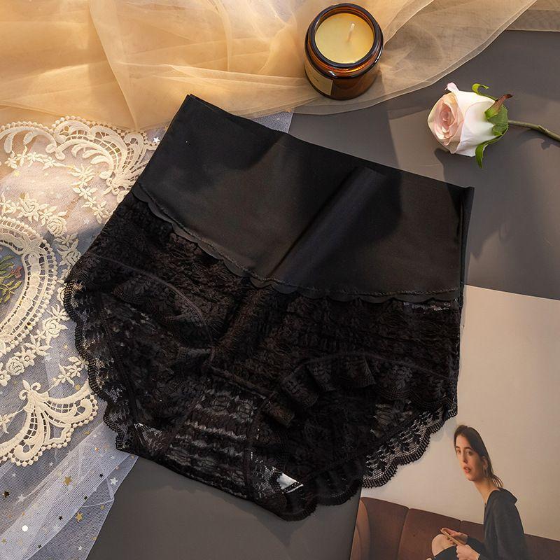 Ladies Summer Thin Sexy Lace Comfortable Breathable Antibacterial High Elastic High Waist Briefs