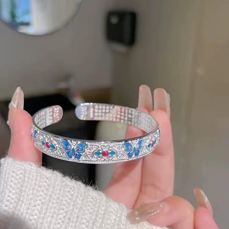 Enamel Bracelet Heart Meridian Bracelet New Light Luxury Simple Atmosphere Open Heart Meridian Bracelet New Chinese Style