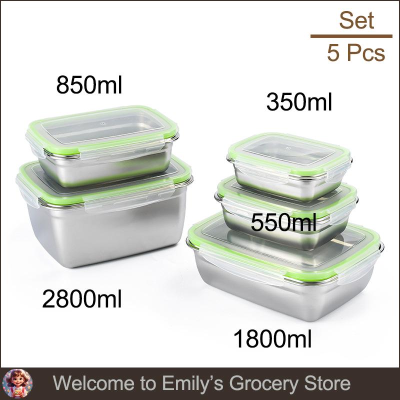 304 Stainless Steel Fresh-keeping Box Sealed Fruit LeakProof Lunch Box with Lid Container Refrigerated Storage Kitchenware