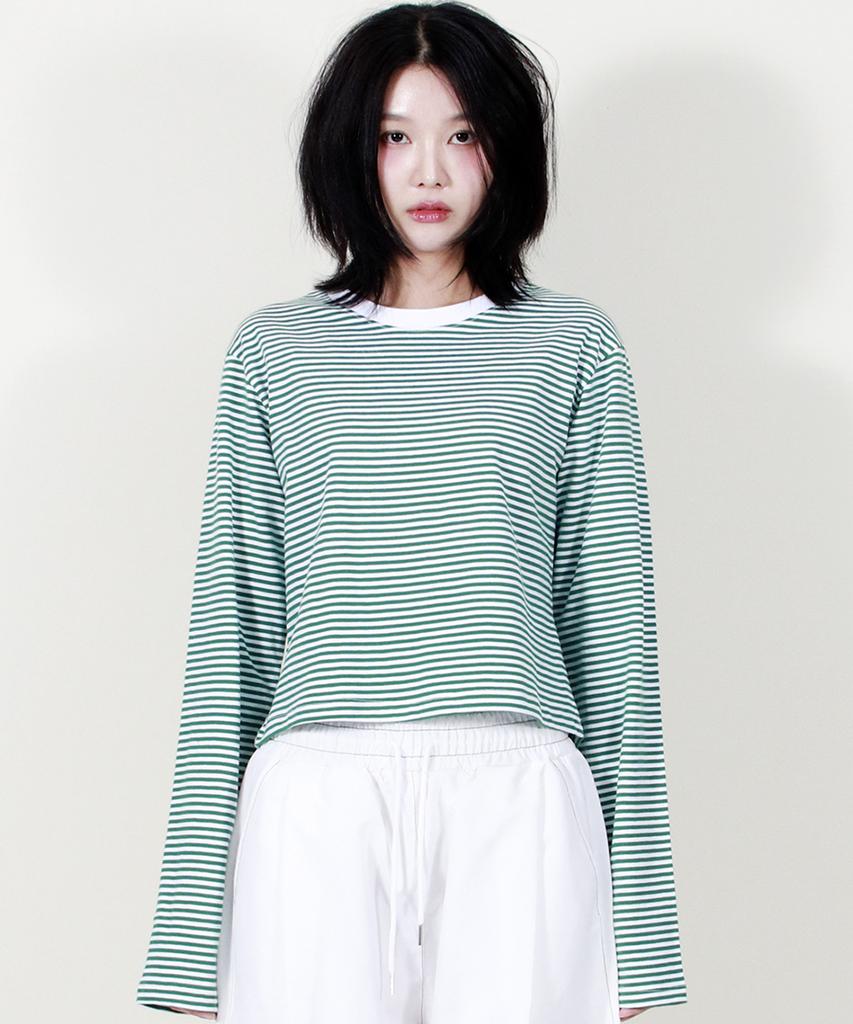 Deumakeu Striped Semi-Crop Long Sleeve T-Shirt Green