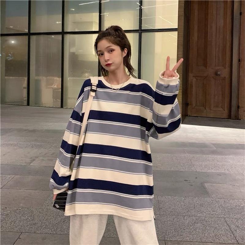 Herbst Hoodies Gestreift Übergroßen Sweatshirt Frauen Harajuku Pullover Koreanische Mode Paare Passenden Langarm Tops Streetwear