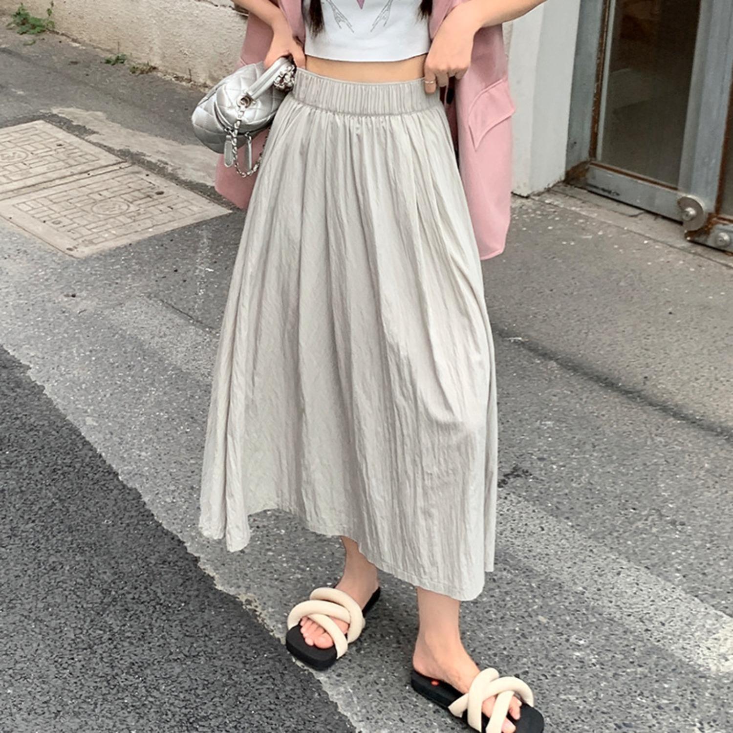 Women s High Waist A Line Midi Skirt Pleated Swing Flared Half Skirt Casual S