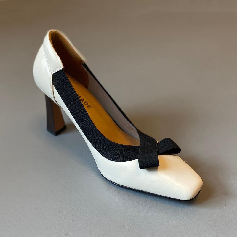 Retro High-heeled Shoes with Thin Heels, Soft Leather, Square Toe, Single Shoe, Women's Shoes