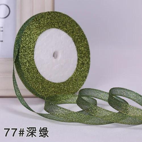 

10mm 25Yard Glitter Ribbon Satin Belt DIY Candy Box Gift Packaging Glitter Webbing Halloween Wedding Christmas Decoration Layout 10mm Glitter темно-зеленого