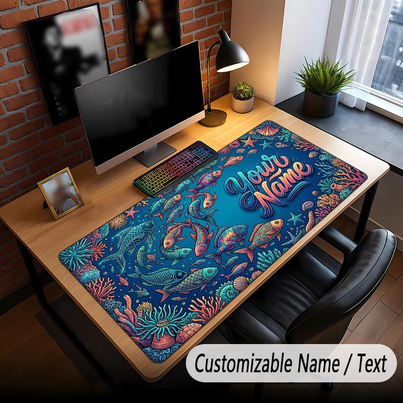Fish Ocean Theme Custom Mouse Pad Personalized With Name Text Customized Desk Mat For Office Home Decor