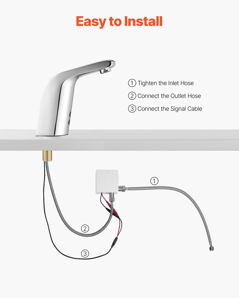 Touchless Bathroom Sink Faucet, Automatic Motion Sensor Restroom Toilet Faucet Cold Water with Single Hole, Battery Operated for 9.5 Mm Pipe