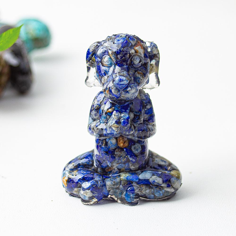Zen Sitting Dog Resin Art Desk Decor Handmade Crystals For Meditation Gift