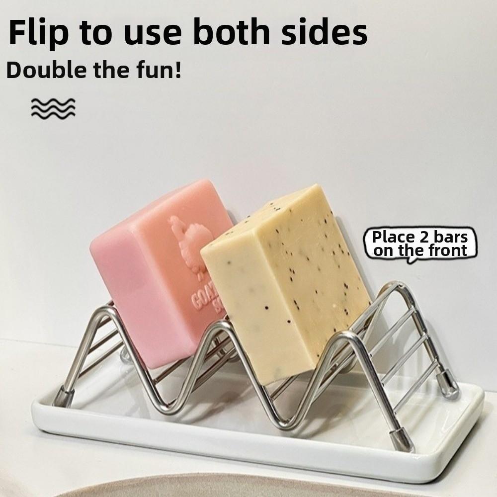 Stainless Steel W-Shaped Soap Holder Non-slip Space Saving Soap Dish Drain Tray Rust-proof Soap Storage Rack Sink Countertop