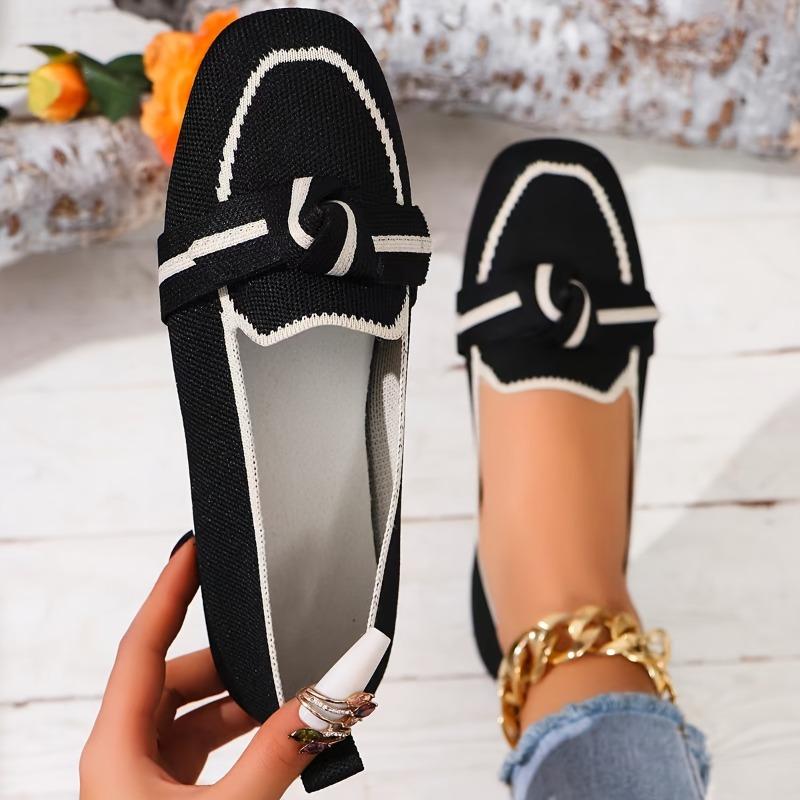 Women's Knot Design Flat Shoes, Casual Square Toe Slip On Shoes, Lightweight & Comfortable Shoes