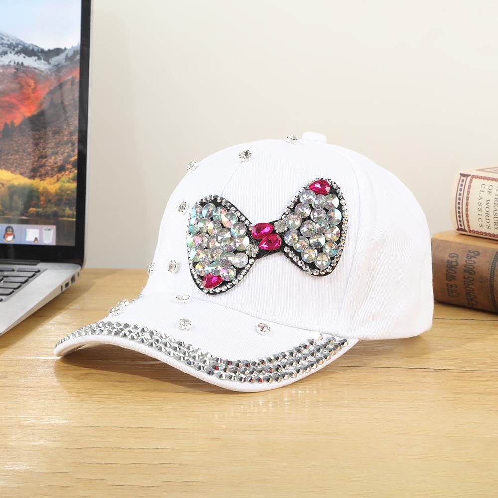PVC Diamond-Studded Bow Baseball Cap for Women Spring Summer Outdoor Sun Protection Casual Retro Style