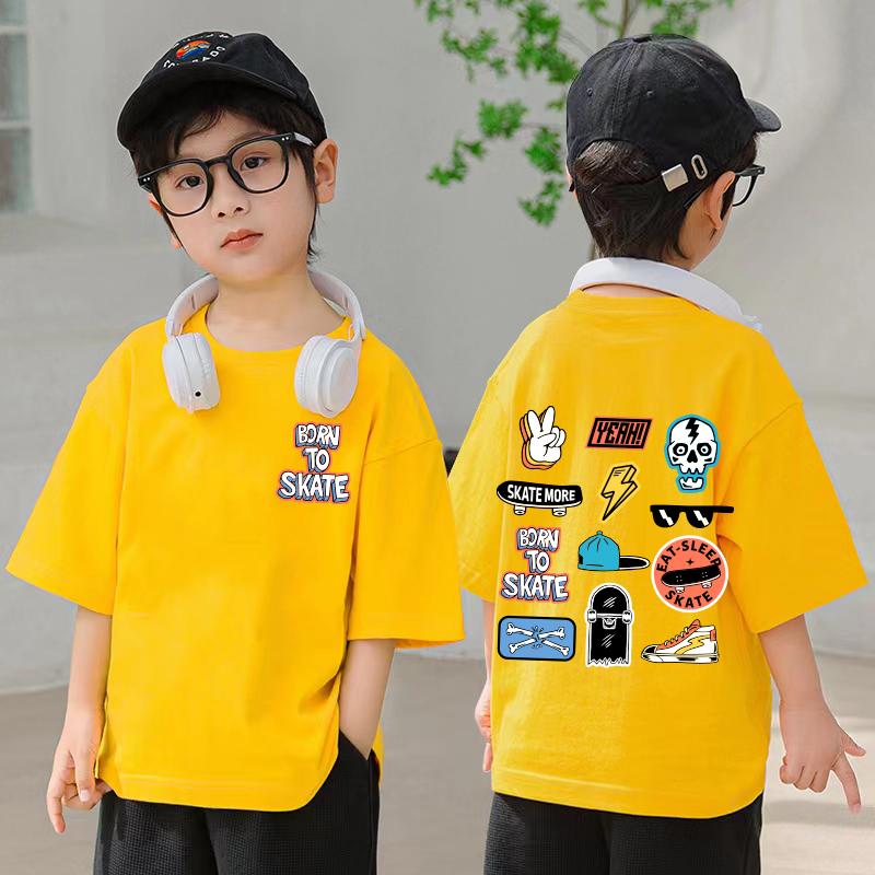 Children s clothing Korean fashion cartoon printed pattern T-shirt boys summer short sleeved T-shirt top children s clothing 140