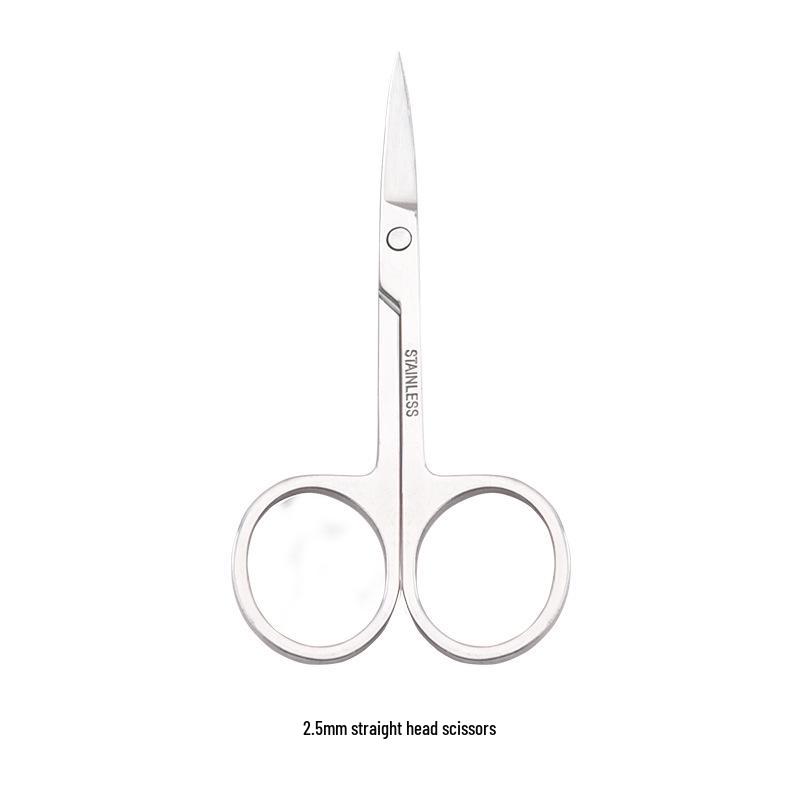 Stainless Steel Eyebrow Scissors Set - 2.5mm Thick, Mirror Finish, Round & Straight Tips