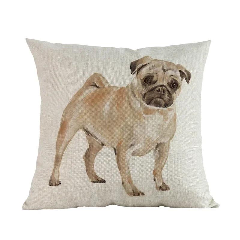 Watercolor Style Pet Dog Cushion Cover Home Living Room Sofa Decoration Pillow Case Chair Car Bedroom Decorative Pillowcase Gift
