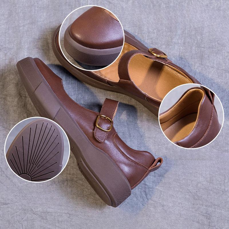 New Women's Shoes Soft-soled Retro Casual Flat One-shoulder Buckle Single Shoes
