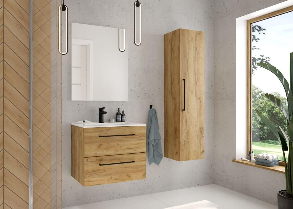 Bathroom Cabinet with Washbasin 50 Cm, Hanging, Craft Oak, Soft-close Pinia