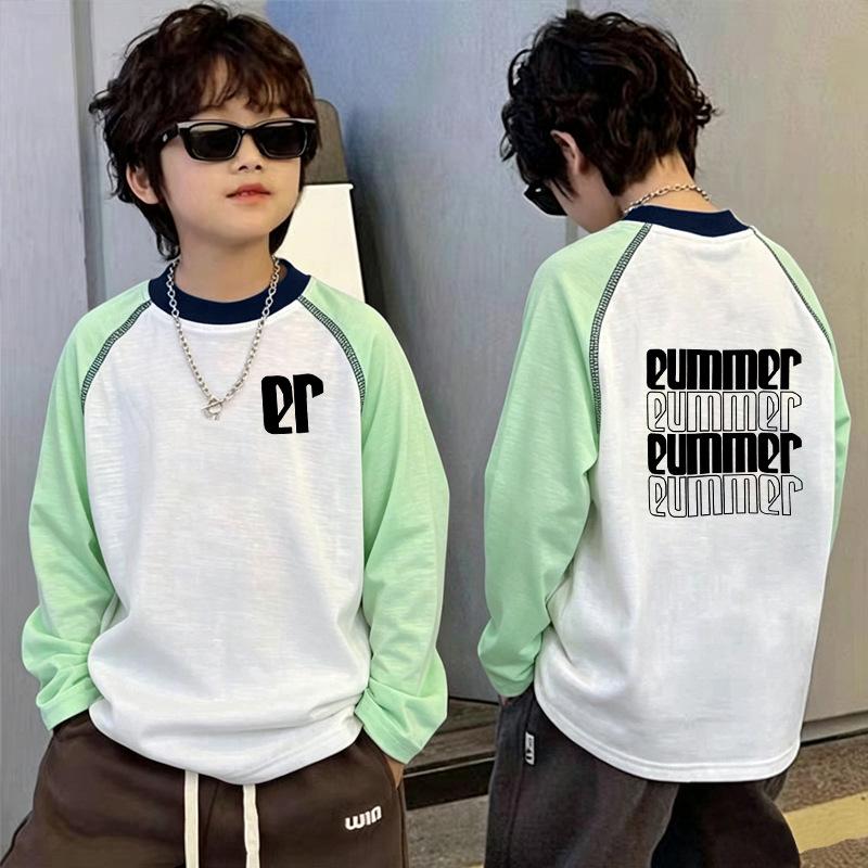 Boys' Summer Loose Cartoon Long Sleeve Sun Protection Top for Middle & Older Kids - Lightweight Cool Patchwork Base Layer Shirt