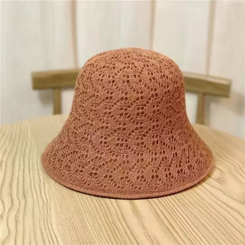 Summer new hollow retro hat women's Korean version basin hat temperament age-reducing sunscreen hat fashion solid color bucket hat