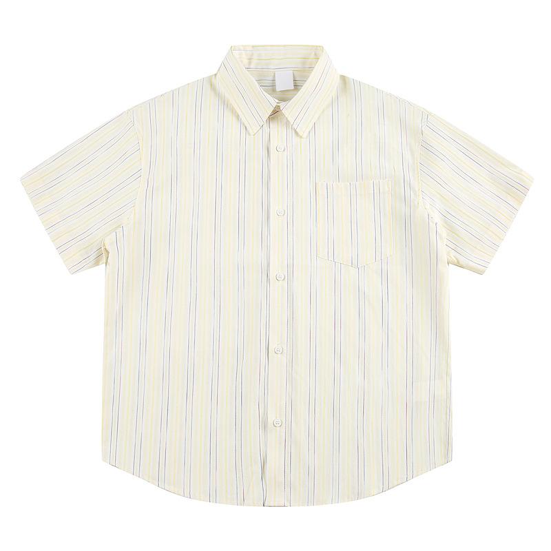Striped short-sleeve shirt for men, minimalist summer thin breathable shirt, loose casual basic, 2026 half-sleeve trendy style S
