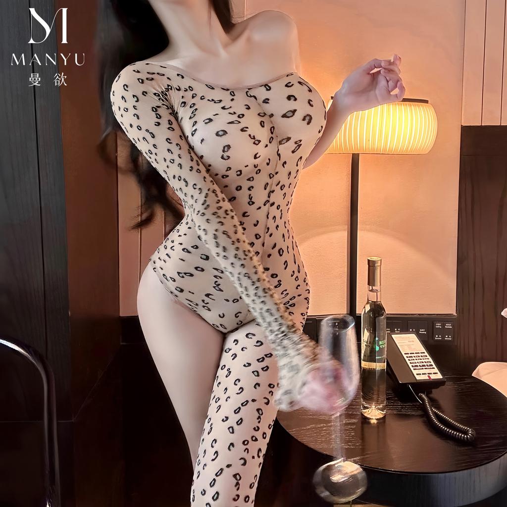Sexy underwear tight and attractive leopard print temperament hip skirt net coat irregular hot open crotch W57