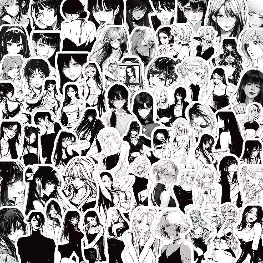 

Наклейки аниме-девушки черно-белые, 100 шт. (не повторяется), водостойкий и солнцезащитный крем.