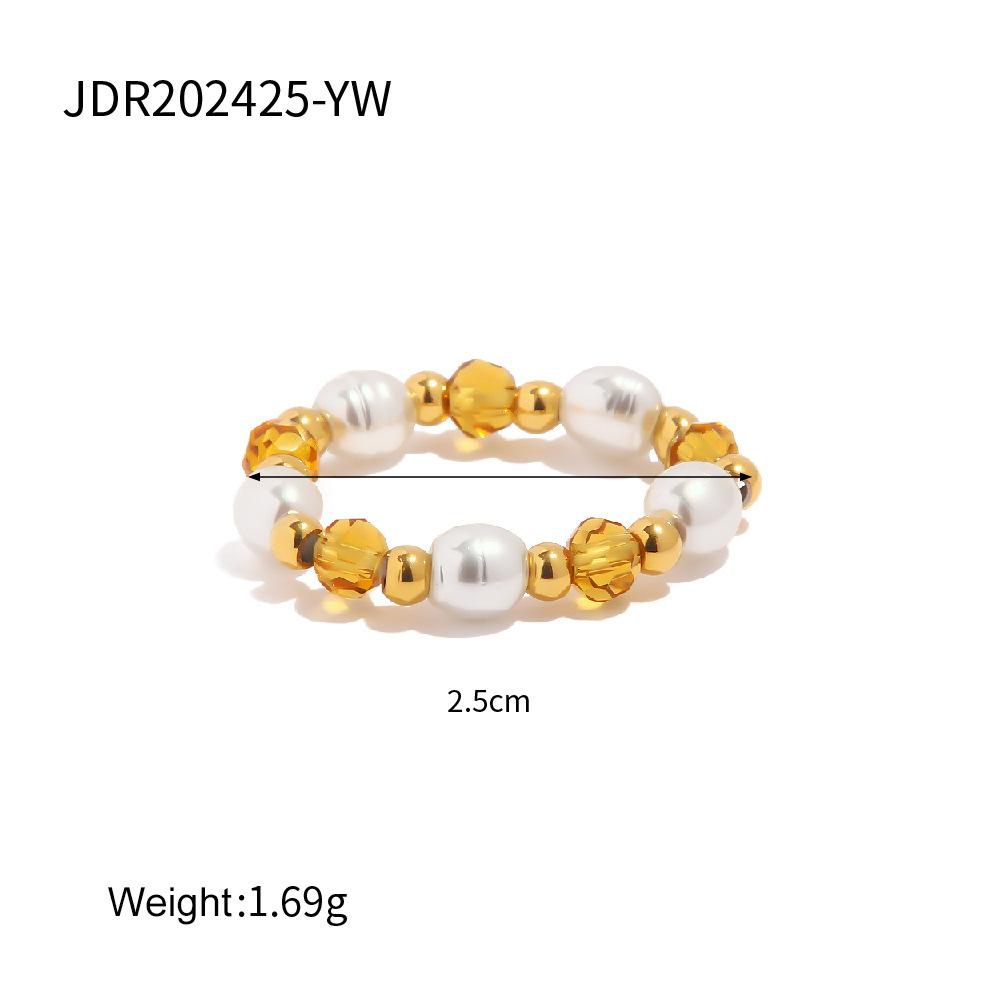 Stylish Design Geometric Crystal Pearl Beaded Ring Ins Style Jewelry For Women